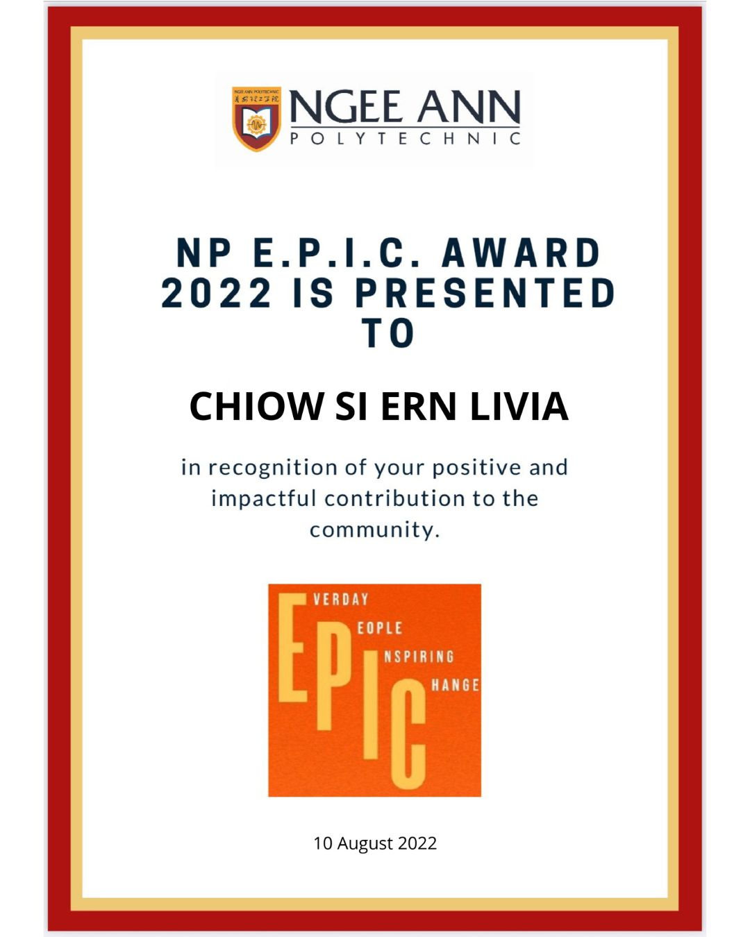 Civic Internship Programme (E.P.I.C. Award) | Livia Chiow's Portfolio | Gengen
