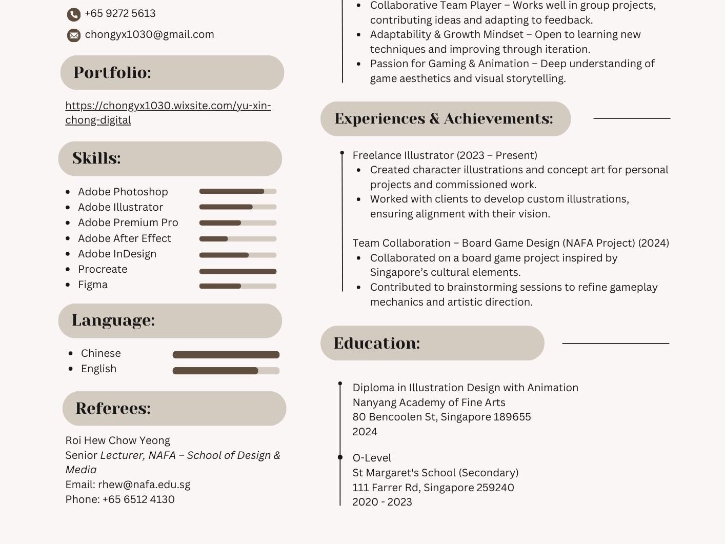 Curriculum Vitae (CV) | Chong Yu Xin's Portfolio | Gengen