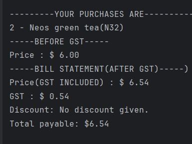 ONLINE GROCERY SHOPPING WITH CHECKOUT(PYTHON) | shaun chua's Portfolio | Gengen