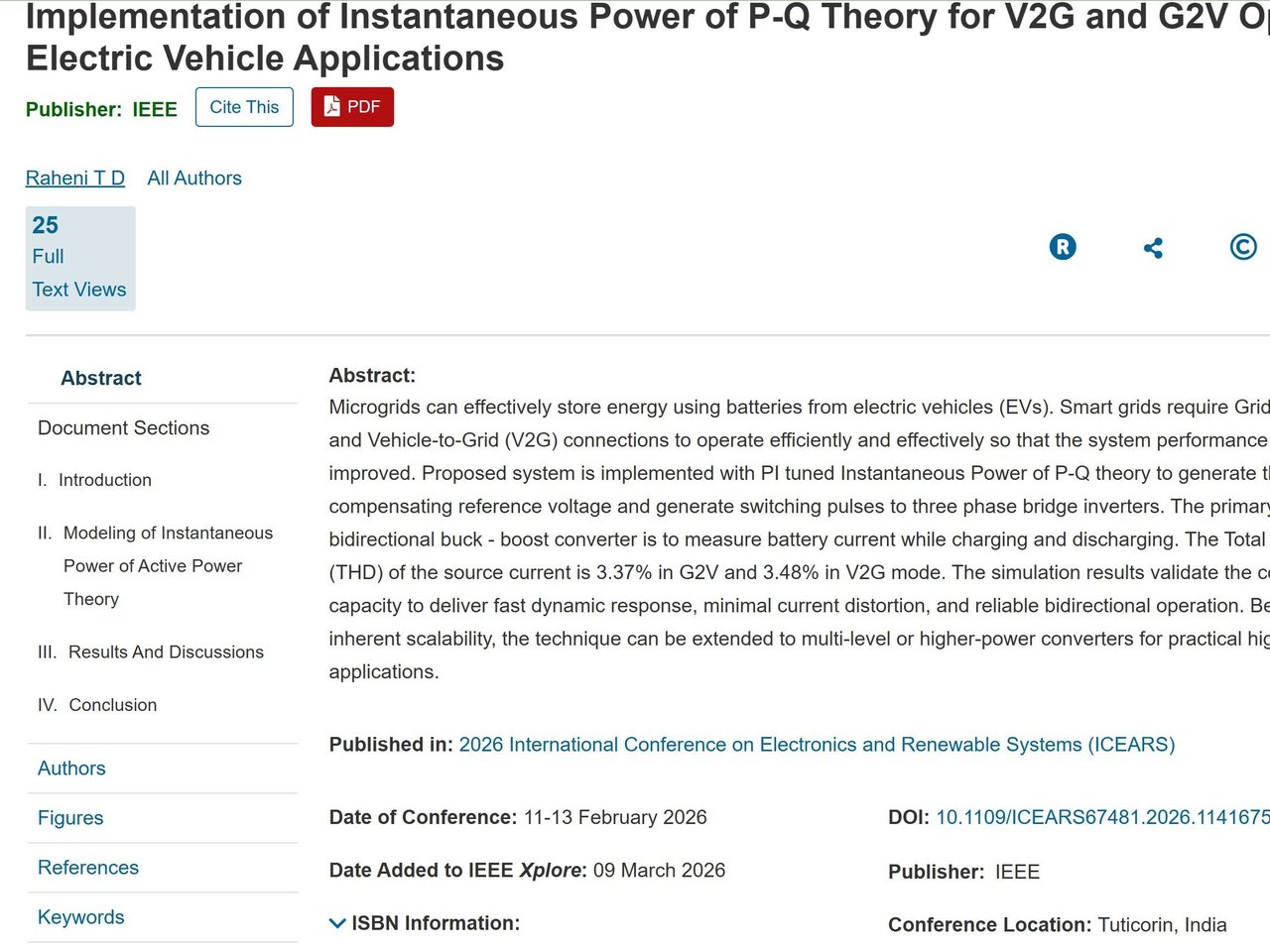 Implementation of instantaneous power of P-Q theory for V2G and G2V operation in electric vehicle  applications | Raheni T D's Resume | Gengen