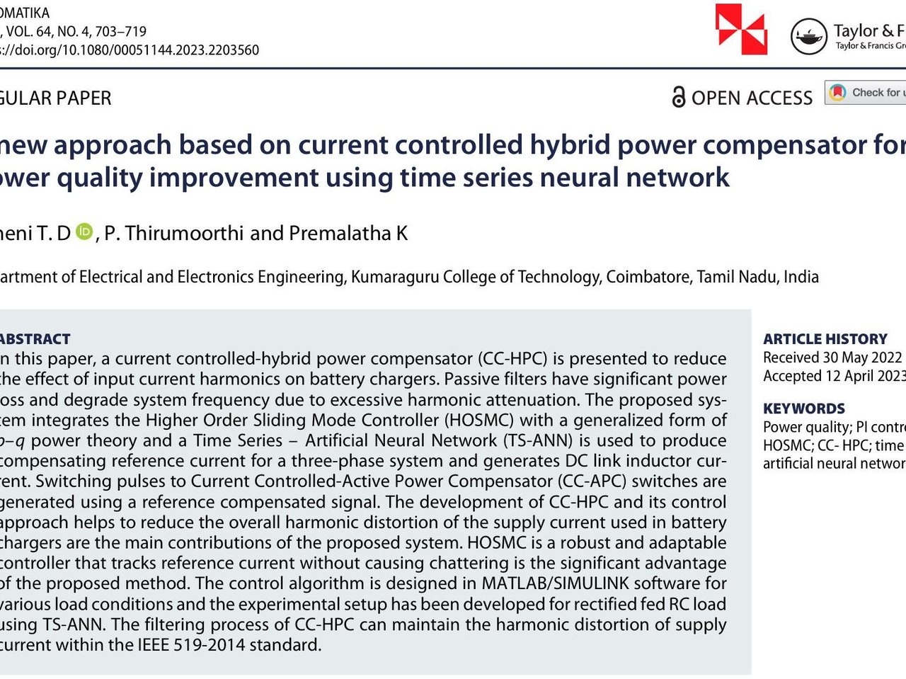 A new approach based on current controlled hybrid power compensator for power quality improvement using time series neural network | Raheni T D's Resume | Gengen